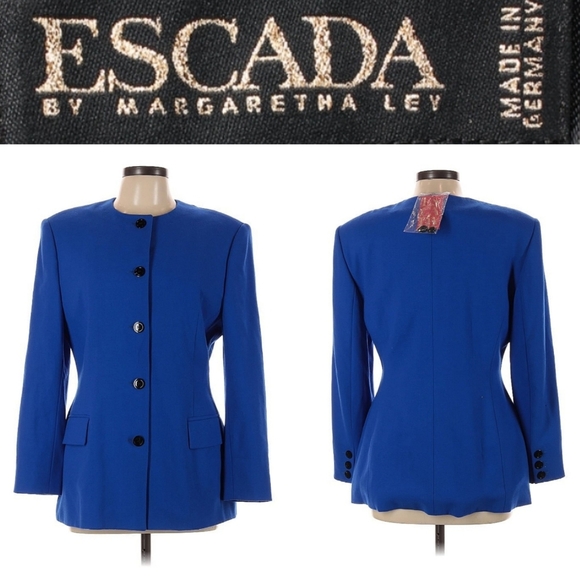 NWT $2990 ESCADA Margaretha Ley GERMANY MADE 100% Wool Blazer Women L 42 Cobalt